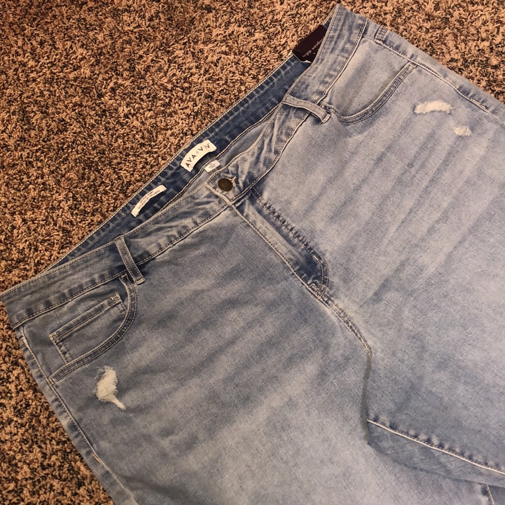 AVA & VIV Mid Rise Skinny Raw Hem Factory Distressed Plus Size Jeans  | NWT - Picture 3 of 10